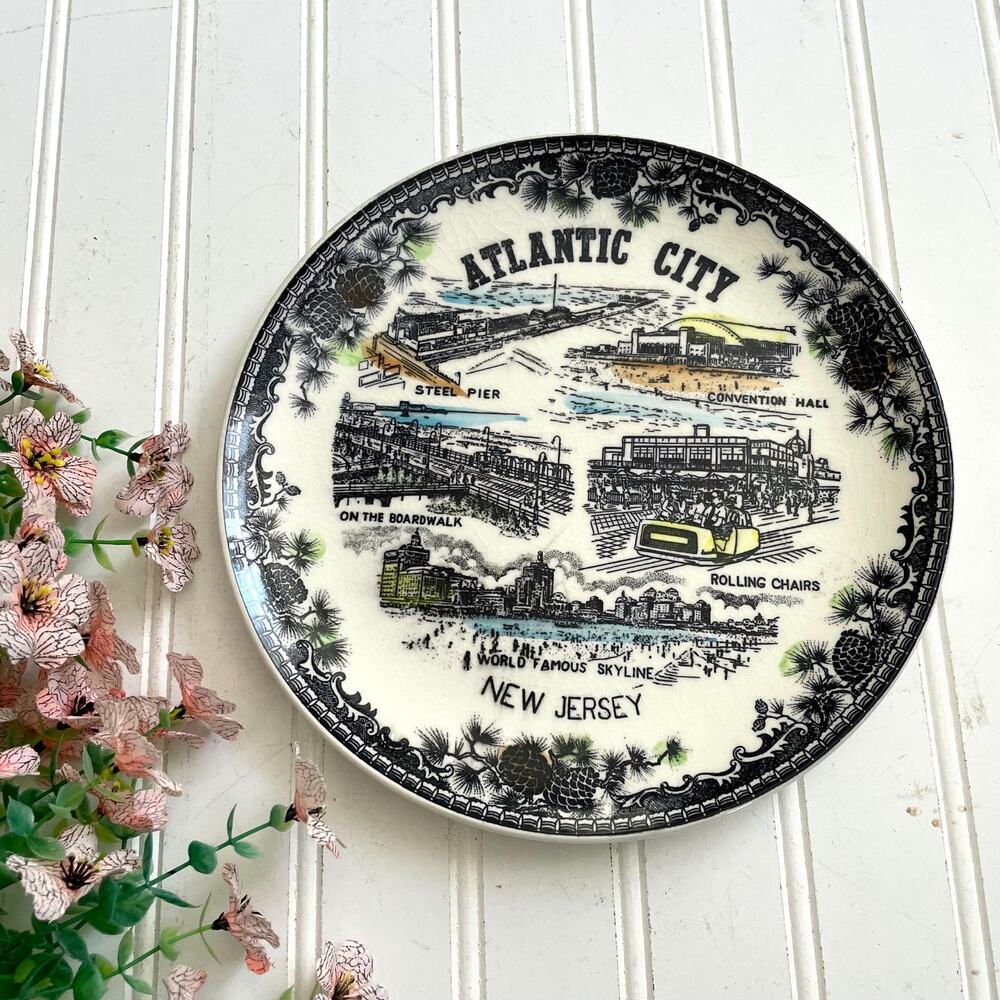 Vintage Souvenir State Plate Hometown Gallery Wall ATLANTIC CITY NJ